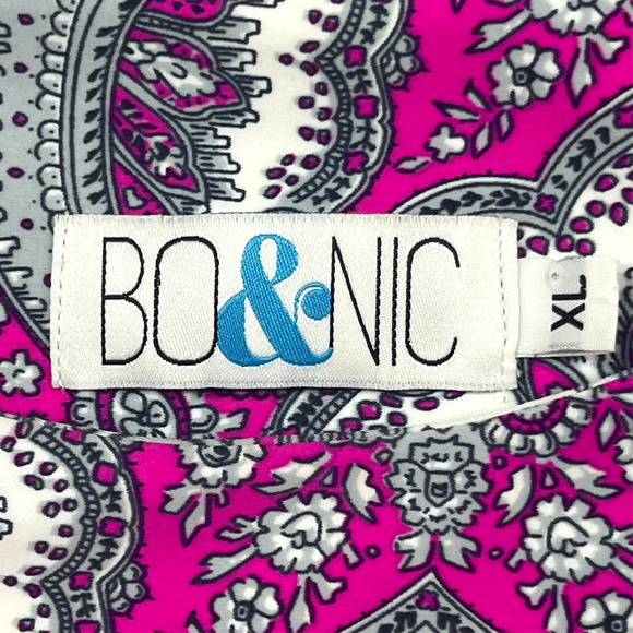 BO&NIC Size XL Sleeveless A-line Pink Grey Abstract Print Dress Pleated Stretch - Picture 7 of 8